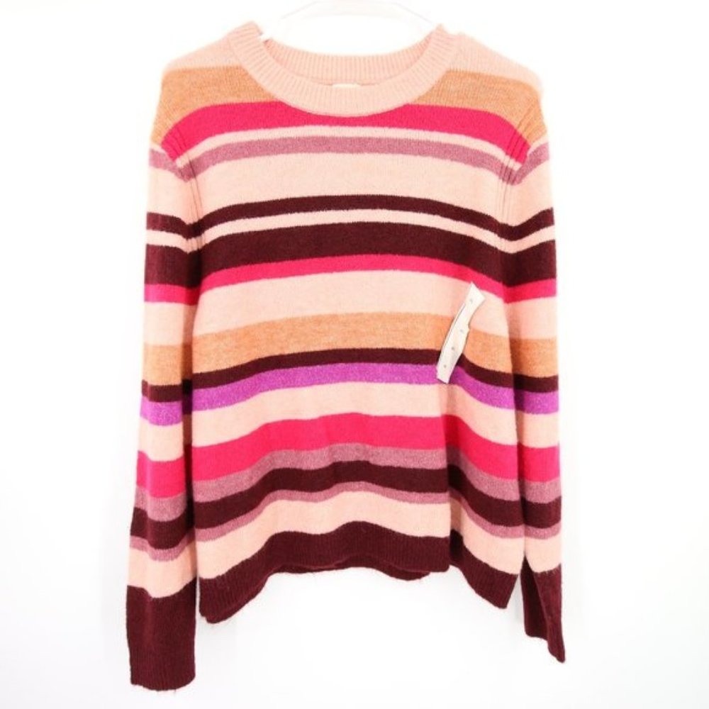 NWT A New Day Striped Sweater Pink Maroon Long Sleeve Sweater Size XL